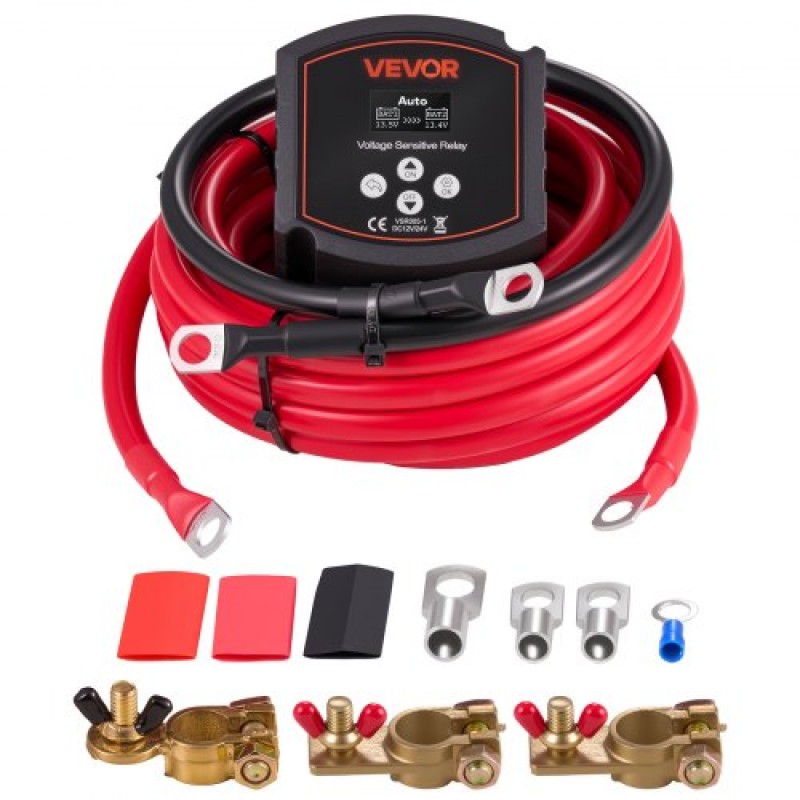 VEVOR Dual Battery Isolator Kit, 12V 300 Amp 33,6 mm² (2 AWG), χειροκίνητο και αυτόματο VSR Voltage Sensitive Relay με βολτόμετρο, οθόνη LCD, Smart Battery Isolator, Συμβατό με μπαταρίες λιθίου, για UTV, ATV