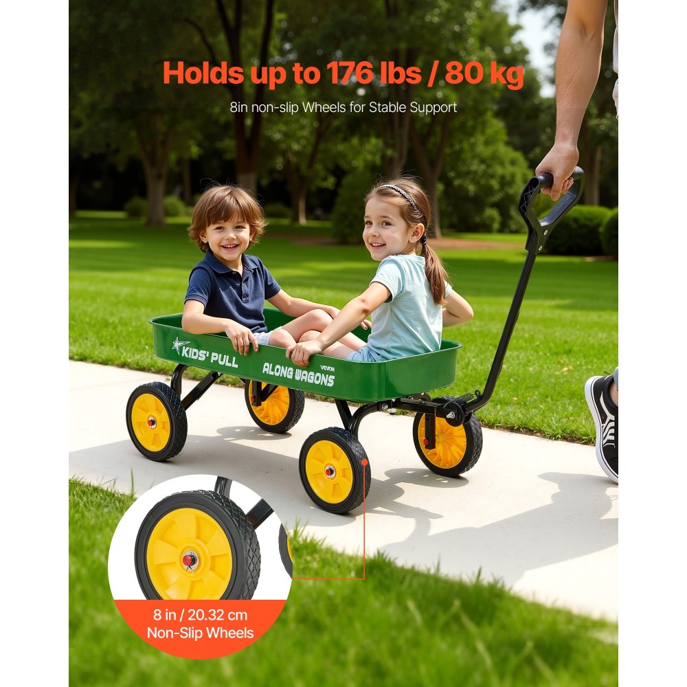 VEVOR Pull-Along Βαγόνι για παιδιά, Βαγόνια νηπίων 101 cm, Υποστηρίζει έως 80 κιλά, Βαγόνια παντός εδάφους με λαβή, Δώρο γενεθλίων για παιδική κηπουρική Παραλία Κάμπινγκ, Πράσινο