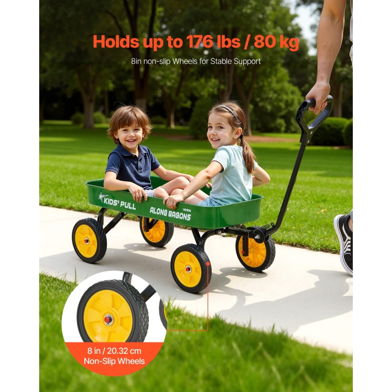VEVOR Pull-Along Βαγόνι για παιδιά, Βαγόνια νηπίων 101 cm, Υποστηρίζει έως 80 κιλά, Βαγόνια παντός εδάφους με λαβή, Δώρο γενεθλίων για παιδική κηπουρική Παραλία Κάμπινγκ, Πράσινο