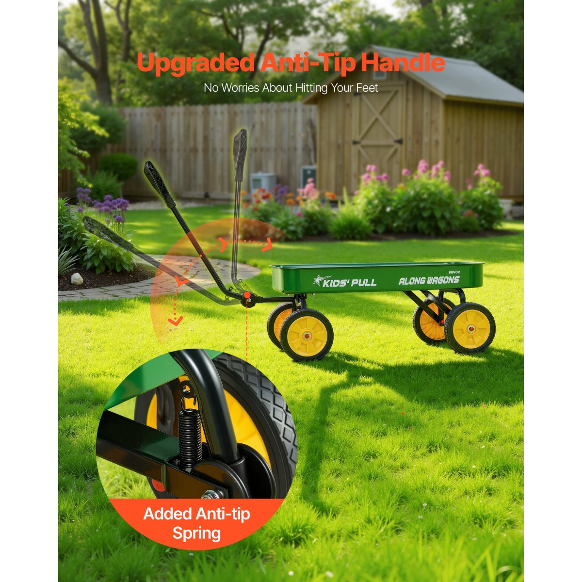 VEVOR Pull-Along Βαγόνι για παιδιά, Βαγόνια νηπίων 101 cm, Υποστηρίζει έως 80 κιλά, Βαγόνια παντός εδάφους με λαβή, Δώρο γενεθλίων για παιδική κηπουρική Παραλία Κάμπινγκ, Πράσινο