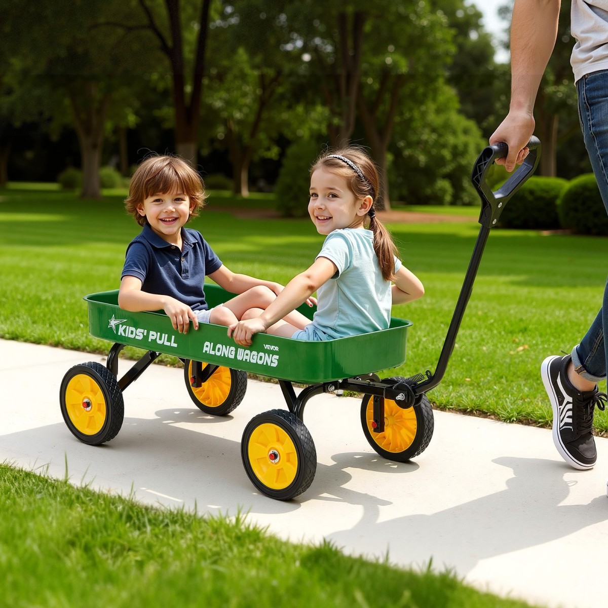 VEVOR Pull-Along Βαγόνι για παιδιά, Βαγόνια νηπίων 101 cm, Υποστηρίζει έως 80 κιλά, Βαγόνια παντός εδάφους με λαβή, Δώρο γενεθλίων για παιδική κηπουρική Παραλία Κάμπινγκ, Πράσινο