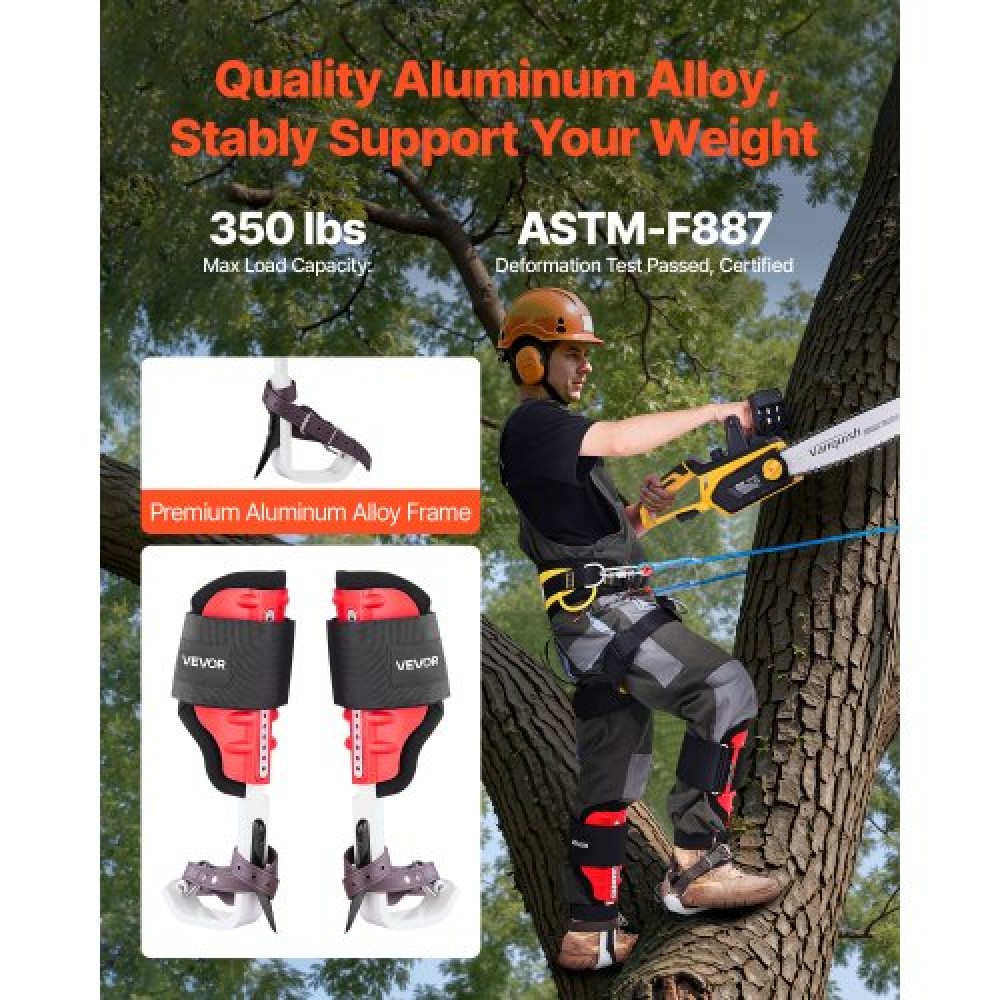 VEVOR Tree Climbing Spikes Set, Εργαλείο αναρρίχησης δέντρων με ρυθμιζόμενο ύψος με ιμάντες & προστατευτικά ακίδων, χωρητικότητα 159 kg, ανθεκτικό αλουμίνιο Climb Spurs Δενδροκομικός εξοπλισμός για κυνήγι συλλογής φρούτων