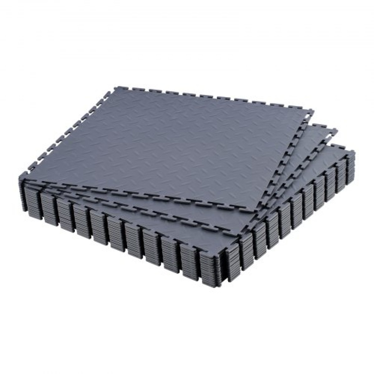 VEVOR Πλακάκια δαπέδου γκαράζ Interlocking, 16 Pack 513 x 513 x 5 mm Interlocking Modular Floor Garage Poils, Diamond Plate Αντιολισθητικά χαλάκια PVC για εργαστήριο, Αποθήκη, Εργαλειοθήκη, Γκρι γραφίτη