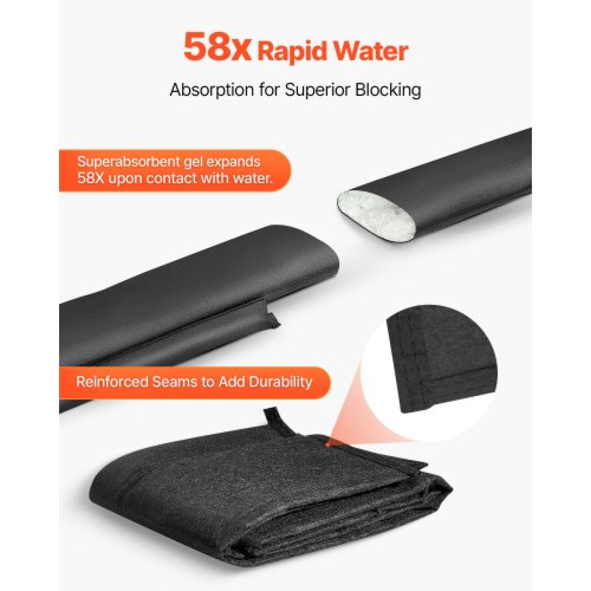 VEVOR Flood Barrier, 10 Pack, 1530 x 210 mm Flood bags with Bucket, επαναχρησιμοποιήσιμο υδατοαπορροφητικό φράγμα που ενεργοποιείται από νερό, απόφραξη σακουλών άμμου χωρίς άμμο, σάκοι πρόληψης πλημμύρας για υπόγειο, γκαράζ, πόρτα