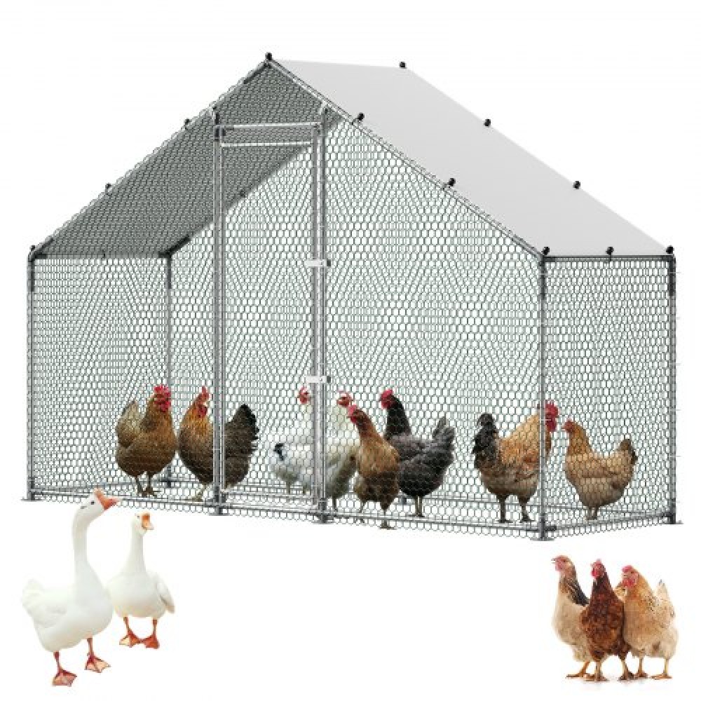 VEVOR Large Metal Chicken Coop, 3 x 1 x 2 m, Walk-in Chicken Run House με αδιάβροχο κάλυμμα & στιβαρό σκελετό, στυλό πάπιας κλουβιού πουλερικών Spire Roof για χρήση σε εξωτερική αυλή σε φάρμα για κουνελόχηνα