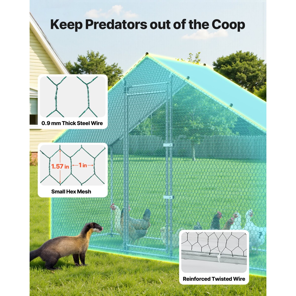 VEVOR Large Metal Chicken Coop, 3 x 1 x 2 m, Walk-in Chicken Run House με αδιάβροχο κάλυμμα & στιβαρό σκελετό, στυλό πάπιας κλουβιού πουλερικών Spire Roof για χρήση σε εξωτερική αυλή σε φάρμα για κουνελόχηνα