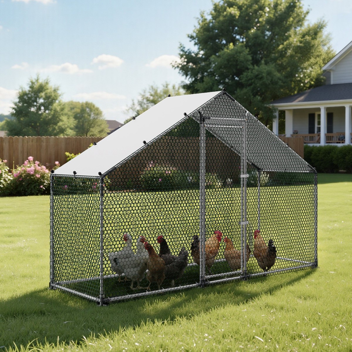 VEVOR Large Metal Chicken Coop, 3 x 1 x 2 m, Walk-in Chicken Run House με αδιάβροχο κάλυμμα & στιβαρό σκελετό, στυλό πάπιας κλουβιού πουλερικών Spire Roof για χρήση σε εξωτερική αυλή σε φάρμα για κουνελόχηνα