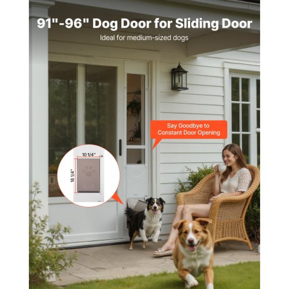 VEVOR Dog Dog Door for Sliding Glass Door, 2311-2439 mm Ρυθμιζόμενο ύψος, Σκελετός από κράμα αλουμινίου με μεταλλικούς περιστρεφόμενους μεντεσέδες, σχέδιο κλειδαριάς, 260,4 x 412,8 mm πτερύγιο, συρόμενη γυάλινη πόρτα για κατοικίδια για ενοικιαστές