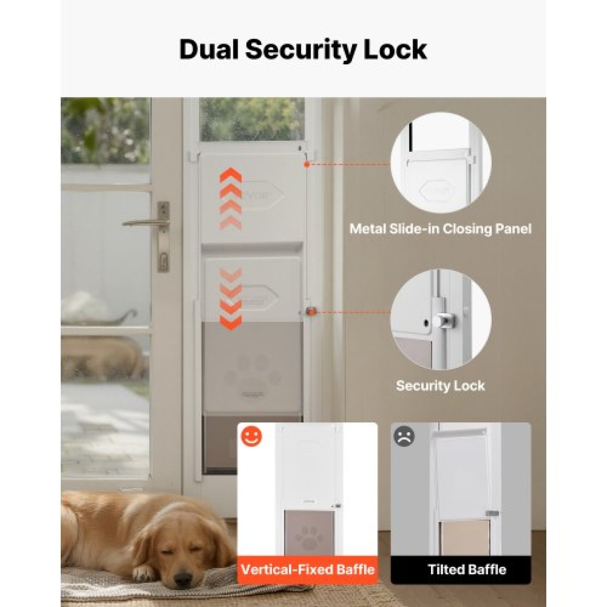 VEVOR Dog Dog Door for Sliding Glass Door, 2311-2439 mm Ρυθμιζόμενο ύψος, Σκελετός από κράμα αλουμινίου με μεταλλικούς περιστρεφόμενους μεντεσέδες, σχέδιο κλειδαριάς, 260,4 x 412,8 mm πτερύγιο, συρόμενη γυάλινη πόρτα για κατοικίδια για ενοικιαστές