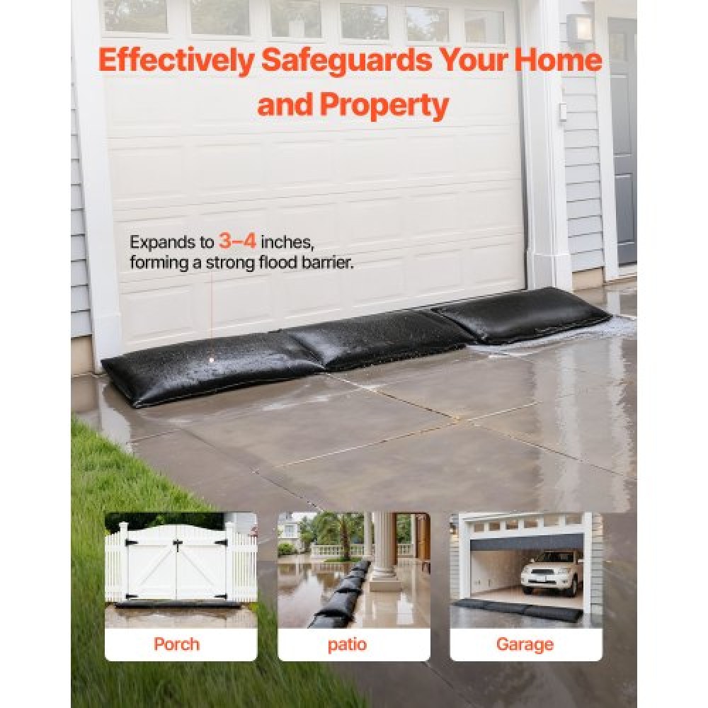 VEVOR Flood Barrier, 10 Pack, 430 x 830 mm Flood bags with Bucket, επαναχρησιμοποιήσιμο υδατοαπορροφητικό φράγμα που ενεργοποιείται από νερό, απόφραξη σακουλών άμμου χωρίς άμμο, σάκοι πρόληψης πλημμύρας για πόρτα, υπόγειο, γκαράζ