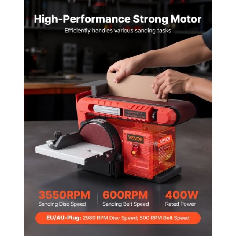 VEVOR 152,4mm Δισκοτριβείο & 101,6mm x 914,4mm, 400W Professional Belt Disc Trinder Combo με ρυθμιζόμενο τραπέζι εργασίας 0 - 45°, Θύρα συλλογής σκόνης για ξυλουργική και χειροτεχνία DIY