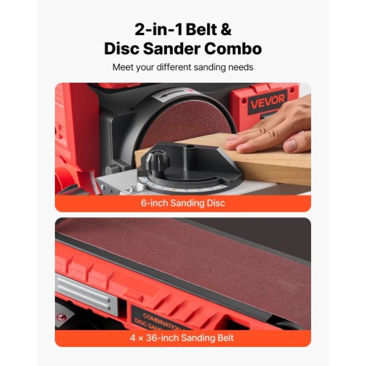 VEVOR 152,4mm Δισκοτριβείο & 101,6mm x 914,4mm, 400W Professional Belt Disc Trinder Combo με ρυθμιζόμενο τραπέζι εργασίας 0 - 45°, Θύρα συλλογής σκόνης για ξυλουργική και χειροτεχνία DIY