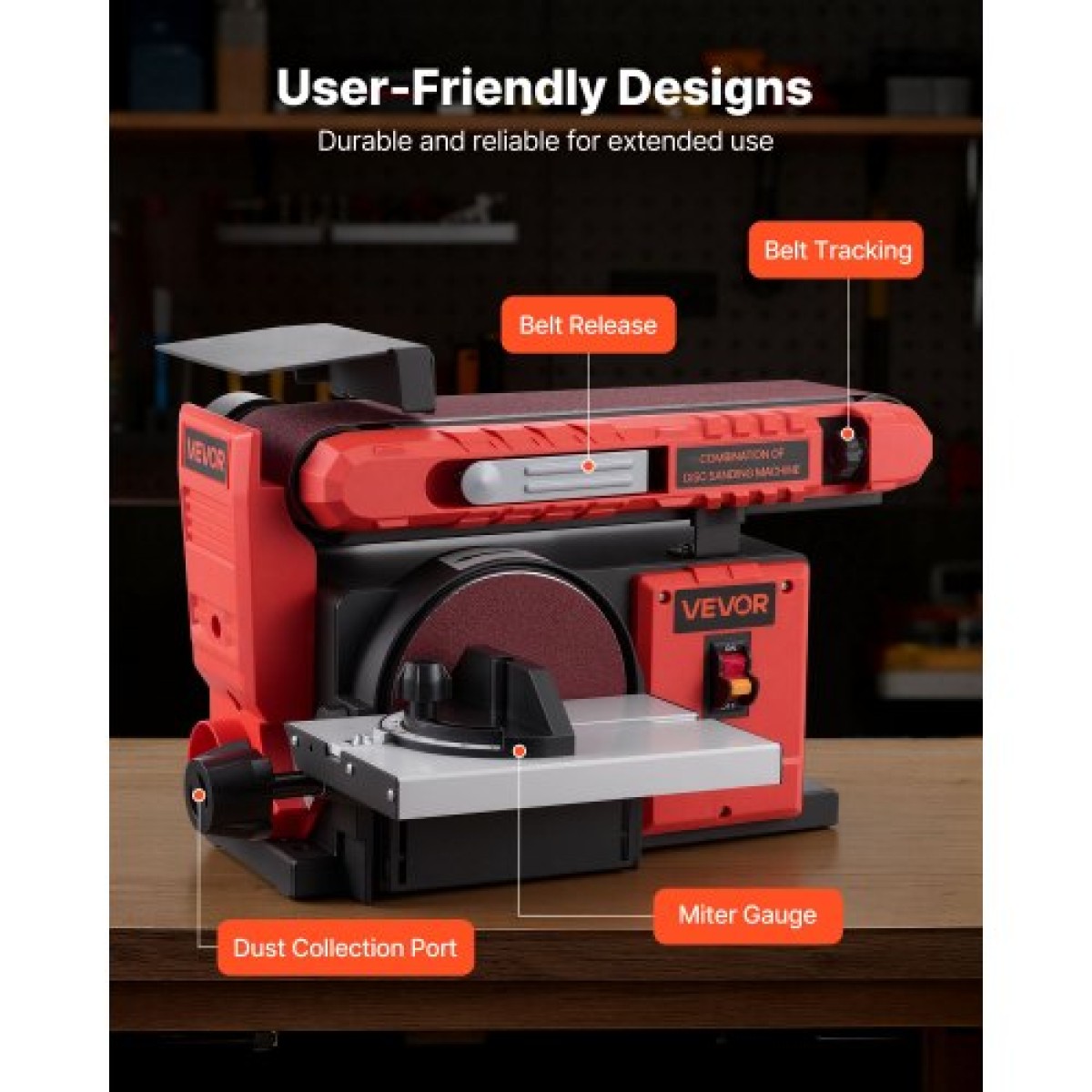 VEVOR 152,4mm Δισκοτριβείο & 101,6mm x 914,4mm, 400W Professional Belt Disc Trinder Combo με ρυθμιζόμενο τραπέζι εργασίας 0 - 45°, Θύρα συλλογής σκόνης για ξυλουργική και χειροτεχνία DIY