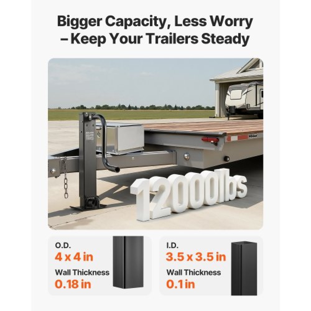 Υποδοχή ρυμουλκούμενου VEVOR Heavy-Duty, χωρητικότητα φόρτωσης 5443 κιλών, Πλαϊνή τετράγωνη γρύλος άμεσης συγκόλλησης τρέιλερ με μανιβέλα χειρολαβής, ρυθμιζόμενο πόδι πτώσης, 674 mm Ταξίδι για ανύψωση RV, Utility, ρυμουλκούμενα γιοτ