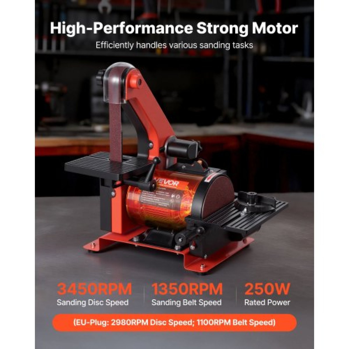 Δίσκο τριβείο VEVOR 125 mm & ιμάντα τριβείου 25 mm x 762 mm, Δίσκο τριβείο πάγκου 250 W Combo με ρυθμιζόμενο τραπέζι εργασίας 0–45° και θύρα συλλογής σκόνης για ξυλουργική, φινίρισμα επίπλων, χειροτεχνία DIY