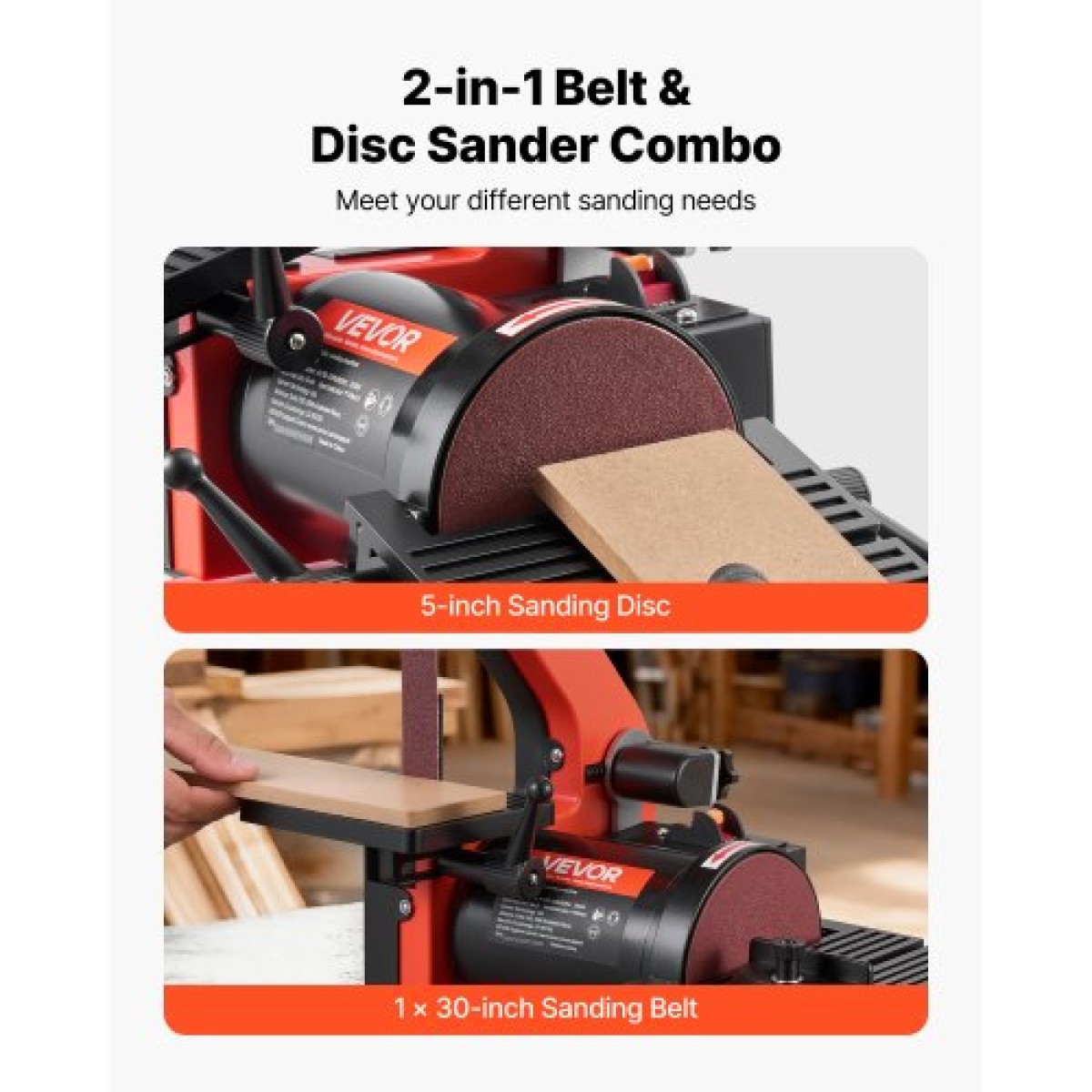 Δίσκο τριβείο VEVOR 125 mm & ιμάντα τριβείου 25 mm x 762 mm, Δίσκο τριβείο πάγκου 250 W Combo με ρυθμιζόμενο τραπέζι εργασίας 0–45° και θύρα συλλογής σκόνης για ξυλουργική, φινίρισμα επίπλων, χειροτεχνία DIY