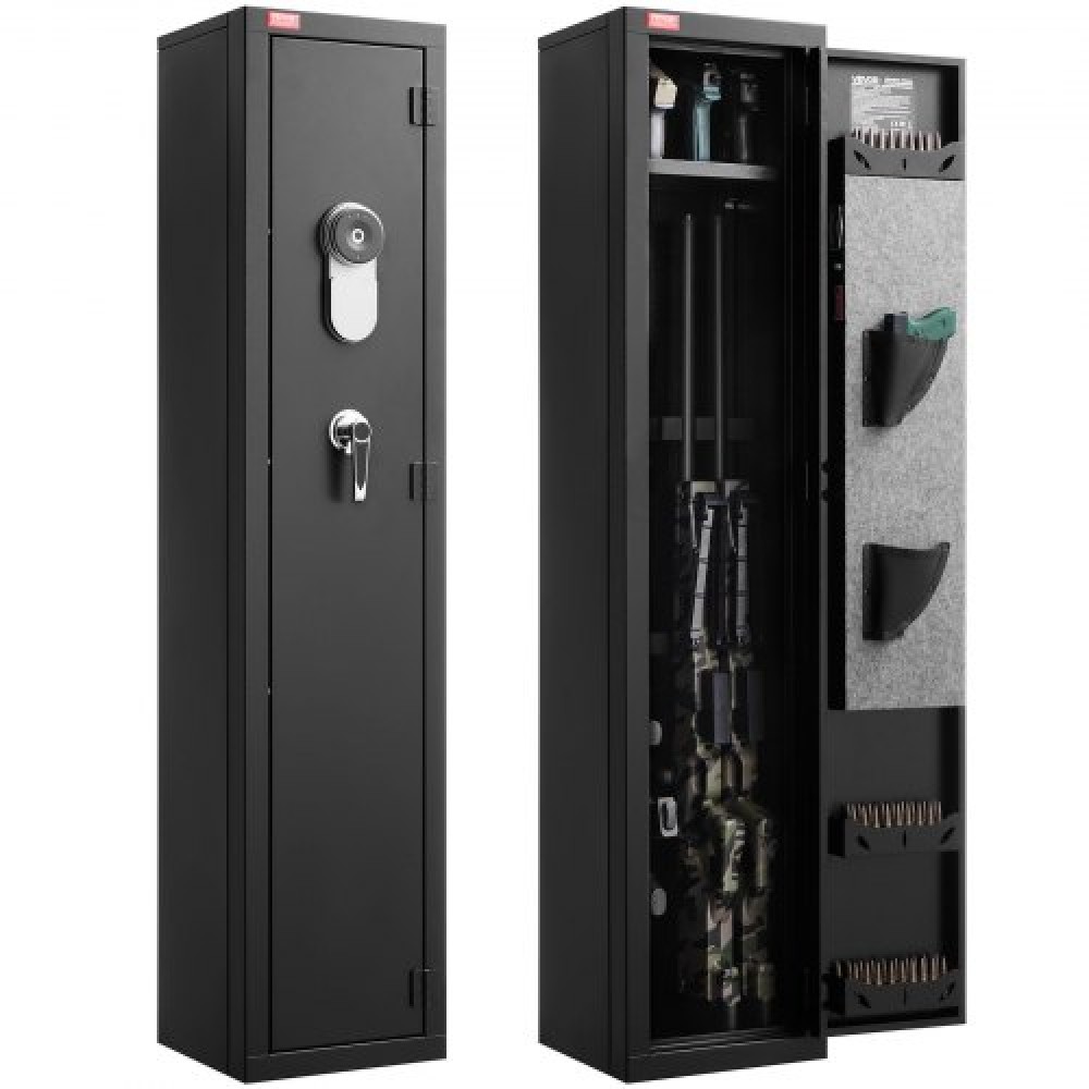 Θήκη τυφεκίων VEVOR Gun Safe, βαρέως τύπου χαλύβδινο ντουλάπι ψυχρής έλασης με δακτυλικό αποτύπωμα & κλειδί, μεγάλο μακρύ ντουλάπι όπλων με γεμιστήρα και LED, ρυθμιζόμενες σχάρες για τουφέκια, πιστόλια, κυνηγετικό όπλο (απαιτείται συναρμολόγηση)