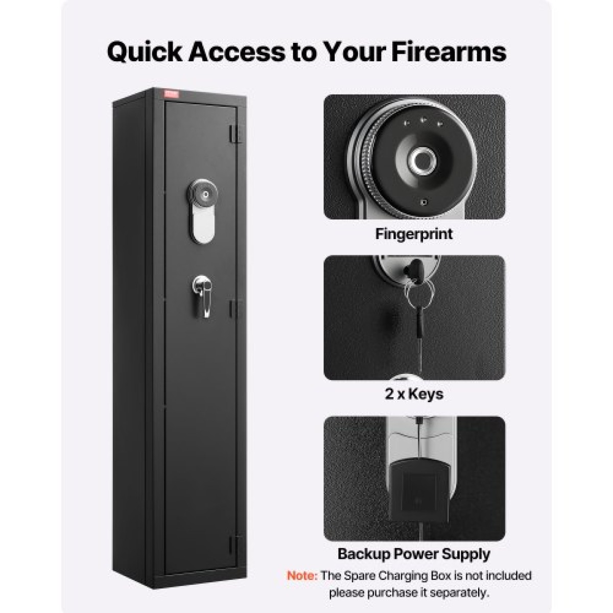 Θήκη τυφεκίων VEVOR Gun Safe, βαρέως τύπου χαλύβδινο ντουλάπι ψυχρής έλασης με δακτυλικό αποτύπωμα & κλειδί, μεγάλο μακρύ ντουλάπι όπλων με γεμιστήρα και LED, ρυθμιζόμενες σχάρες για τουφέκια, πιστόλια, κυνηγετικό όπλο (απαιτείται συναρμολόγηση)