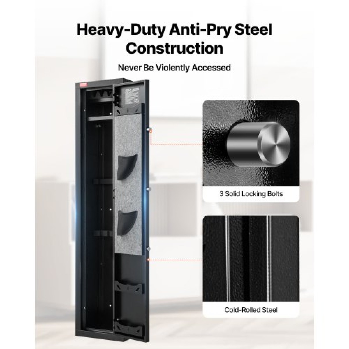 Θήκη τυφεκίων VEVOR Gun Safe, βαρέως τύπου χαλύβδινο ντουλάπι ψυχρής έλασης με δακτυλικό αποτύπωμα & κλειδί, μεγάλο μακρύ ντουλάπι όπλων με γεμιστήρα και LED, ρυθμιζόμενες σχάρες για τουφέκια, πιστόλια, κυνηγετικό όπλο (απαιτείται συναρμολόγηση)