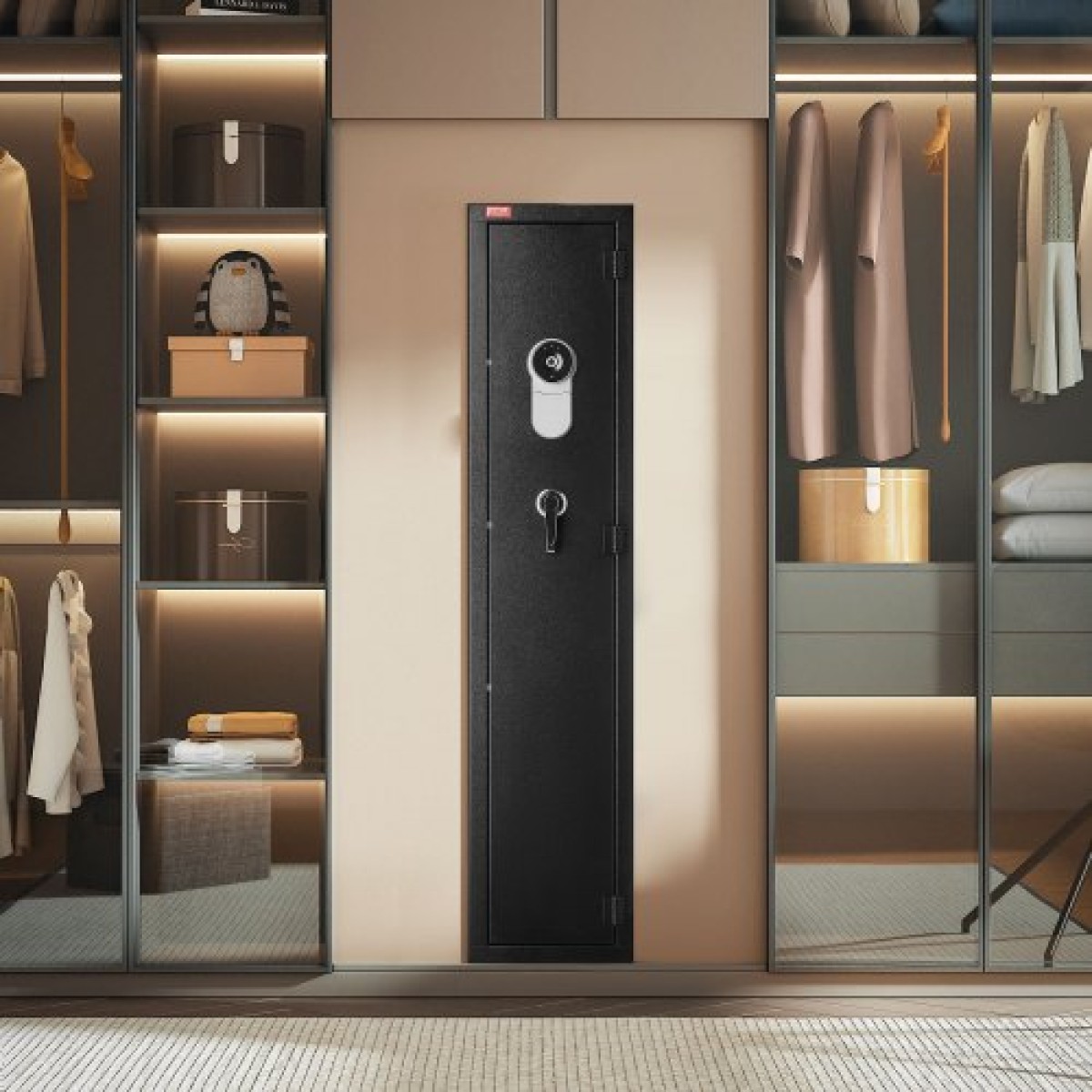 Θήκη τυφεκίων VEVOR Gun Safe, βαρέως τύπου χαλύβδινο ντουλάπι ψυχρής έλασης με δακτυλικό αποτύπωμα & κλειδί, μεγάλο μακρύ ντουλάπι όπλων με γεμιστήρα και LED, ρυθμιζόμενες σχάρες για τουφέκια, πιστόλια, κυνηγετικό όπλο (απαιτείται συναρμολόγηση)