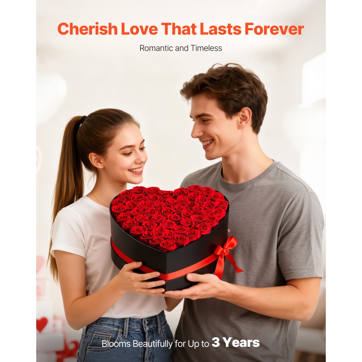 VEVOR Forever Flowers, 50 διατηρημένα τριαντάφυλλα σε κουτί σε σχήμα καρδιάς, Αιώνια λουλούδια Αθάνατο μπουκέτο δώρο γενεθλίων για παράδοση Prime Women Her Wife Mothers, Επέτειος, Ημέρα του Αγίου Βαλεντίνου, Χριστούγεννα, Κόκκινο