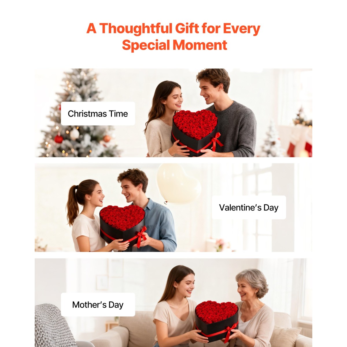 VEVOR Forever Flowers, 50 διατηρημένα τριαντάφυλλα σε κουτί σε σχήμα καρδιάς, Αιώνια λουλούδια Αθάνατο μπουκέτο δώρο γενεθλίων για παράδοση Prime Women Her Wife Mothers, Επέτειος, Ημέρα του Αγίου Βαλεντίνου, Χριστούγεννα, Κόκκινο