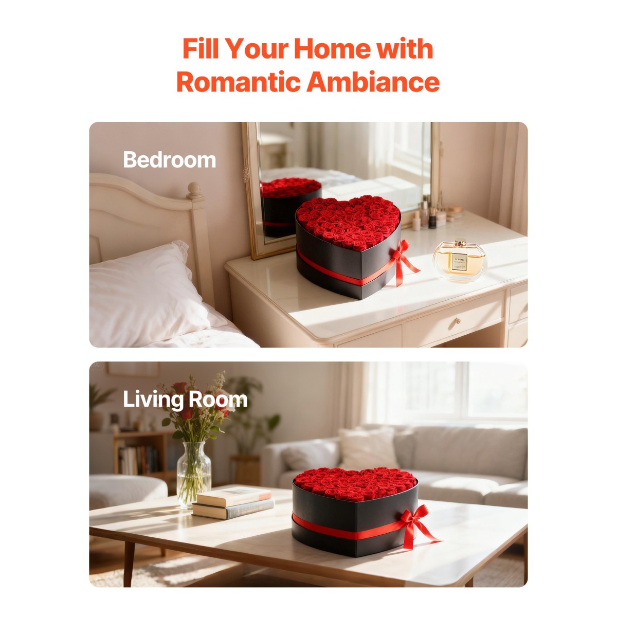VEVOR Forever Flowers, 50 διατηρημένα τριαντάφυλλα σε κουτί σε σχήμα καρδιάς, Αιώνια λουλούδια Αθάνατο μπουκέτο δώρο γενεθλίων για παράδοση Prime Women Her Wife Mothers, Επέτειος, Ημέρα του Αγίου Βαλεντίνου, Χριστούγεννα, Κόκκινο