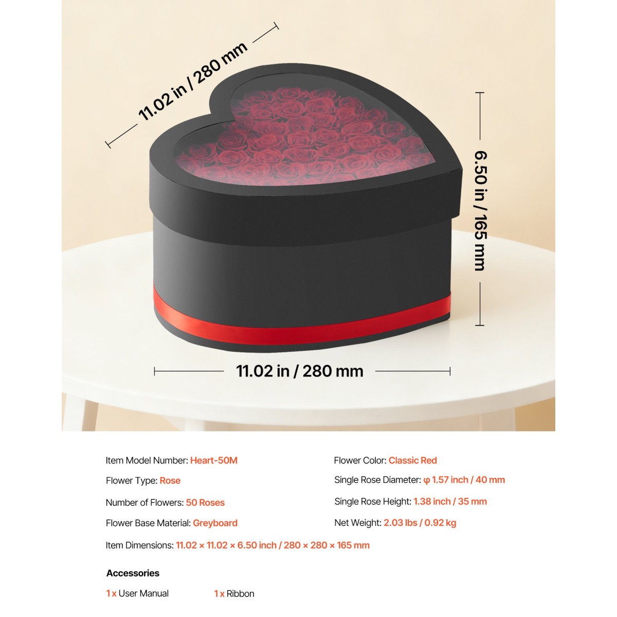VEVOR Forever Flowers, 50 διατηρημένα τριαντάφυλλα σε κουτί σε σχήμα καρδιάς, Αιώνια λουλούδια Αθάνατο μπουκέτο δώρο γενεθλίων για παράδοση Prime Women Her Wife Mothers, Επέτειος, Ημέρα του Αγίου Βαλεντίνου, Χριστούγεννα, Κόκκινο