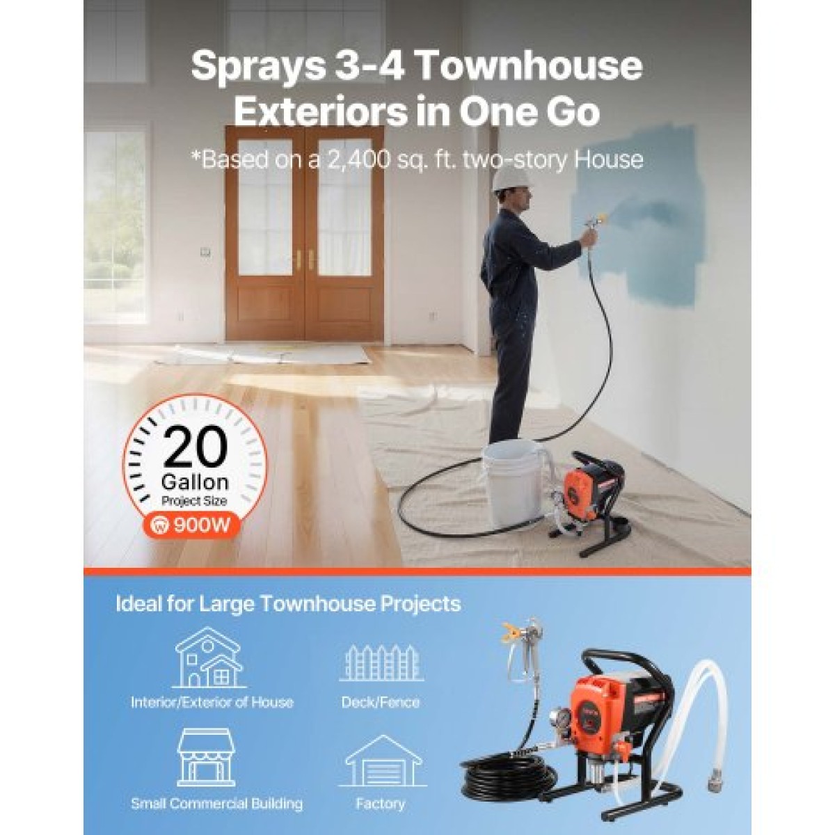 Ψεκαστήρας βαφής VEVOR Stand Airless, 900W, 3300PSI Ψεκαστήρας χωρίς αέρα υψηλής πίεσης, βούρτσα καθαρισμού, σωλήνας, ράβδος επέκτασης, ακροφύσια, ηλεκτρική μηχανή ψεκασμού για εσωτερικούς ή εξωτερικούς χώρους σπιτιού, φράχτη