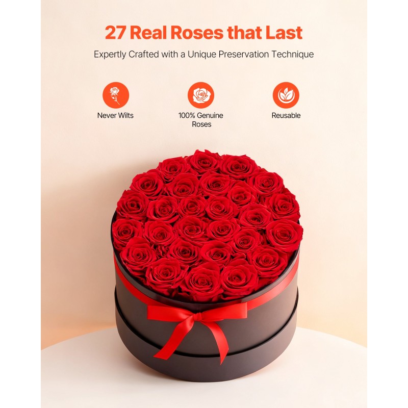 VEVOR Forever Flowers, 27 Conserved Roses in a Box, Eternal Flowers Immortal Bouquet Δώρο γενεθλίων για παράδοση Prime Women Her Wife Mothers, Επέτειος, Ημέρα του Αγίου Βαλεντίνου, Χριστούγεννα, Κόκκινο
