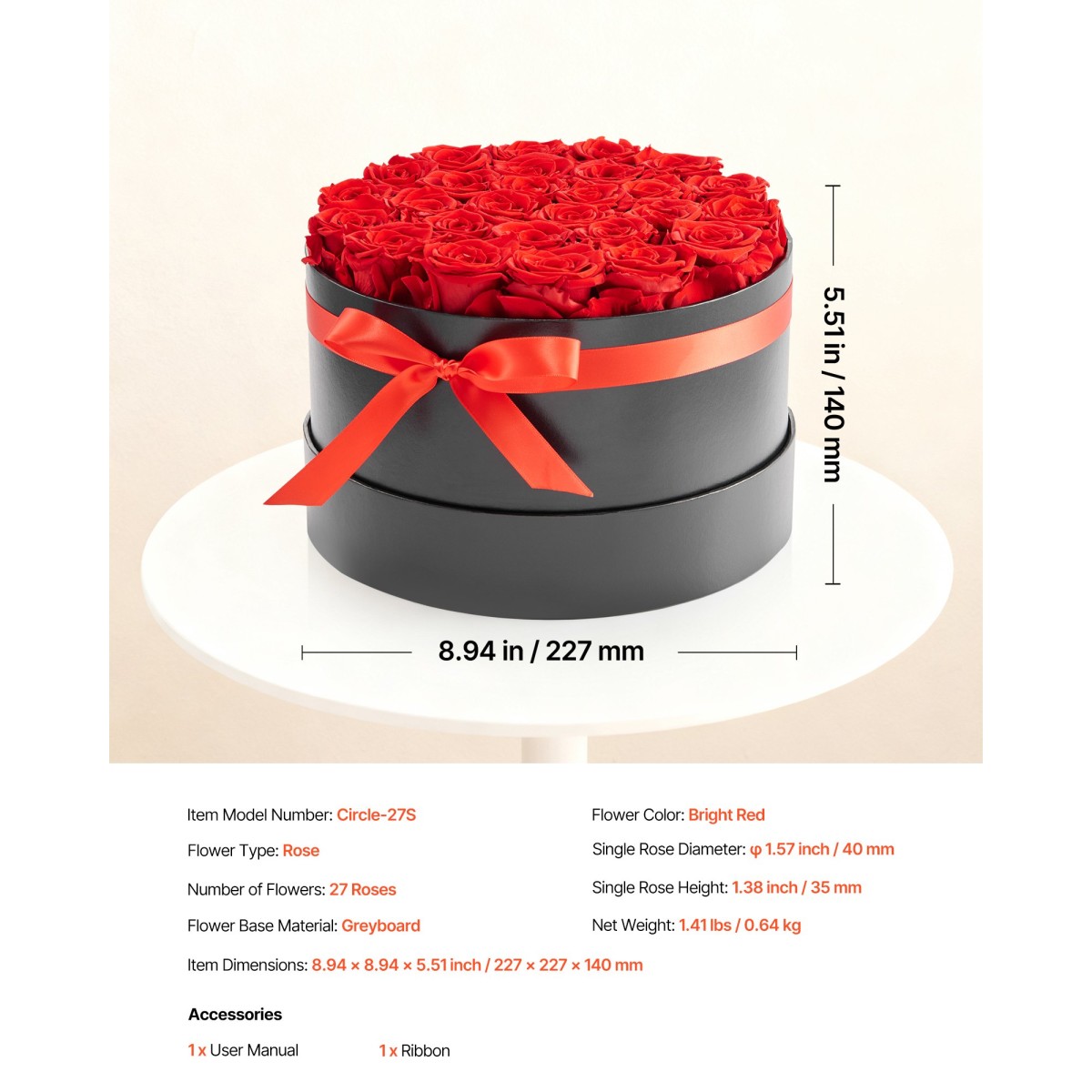 VEVOR Forever Flowers, 27 Conserved Roses in a Box, Eternal Flowers Immortal Bouquet Δώρο γενεθλίων για παράδοση Prime Women Her Wife Mothers, Επέτειος, Ημέρα του Αγίου Βαλεντίνου, Χριστούγεννα, Κόκκινο