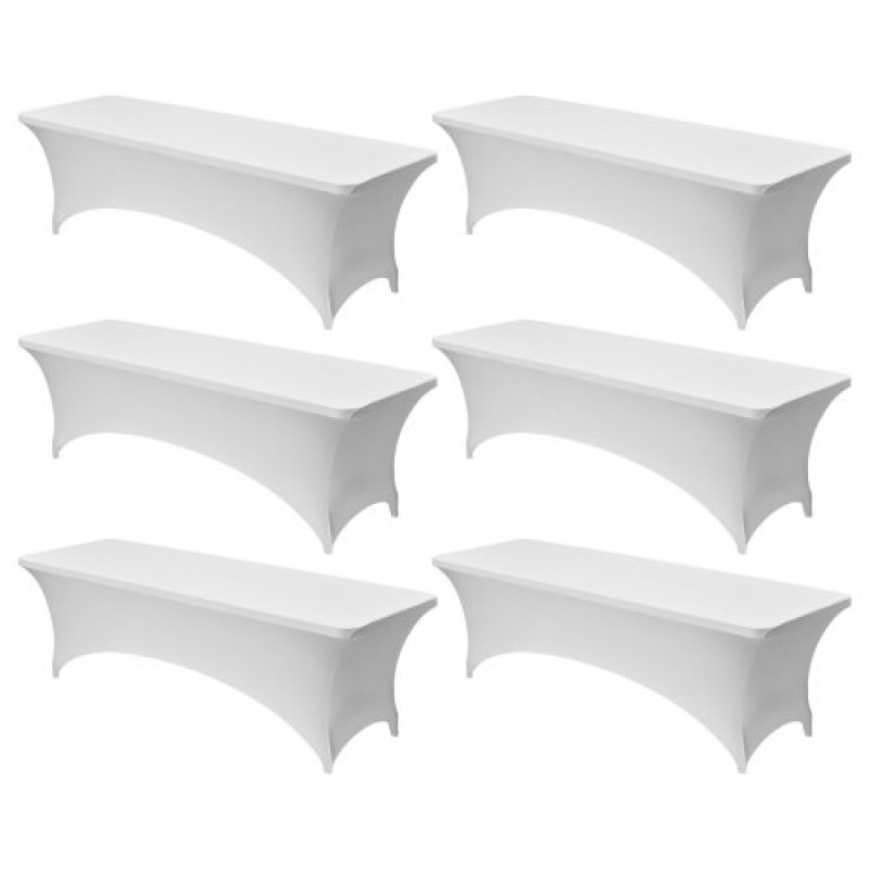 Τραπεζομάντιλο VEVOR 6 Pack για 8FT ορθογώνια τοποθετημένα γεγονότα, ελαστικά λευκά καλύμματα τραπεζιού ανθεκτικά στις ρυτίδες, προστατευτικό τραπεζομάντιλο Spandex που πλένεται, για πάρτι, γάμο, κοκτέιλ, συμπόσιο, φεστιβάλ