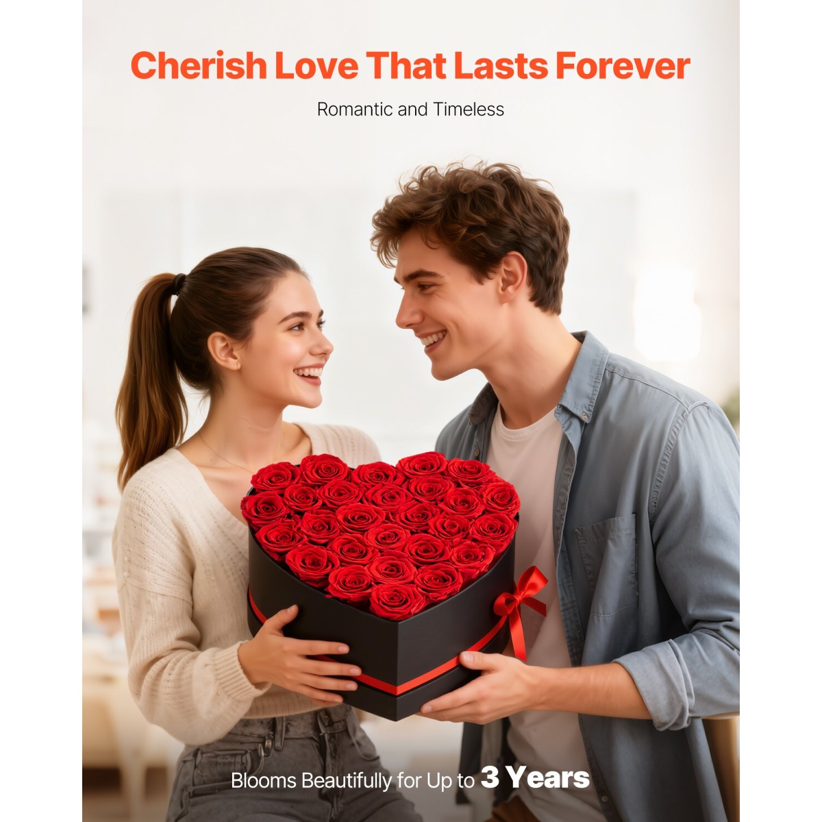 VEVOR Forever Flowers, 27 διατηρημένα τριαντάφυλλα σε κουτί σε σχήμα καρδιάς, Αιώνια λουλούδια Αθάνατο μπουκέτο Δώρο γενεθλίων για παράδοση Prime Women Her Wife Mothers, Επέτειος, Ημέρα του Αγίου Βαλεντίνου, Χριστούγεννα, Κόκκινο