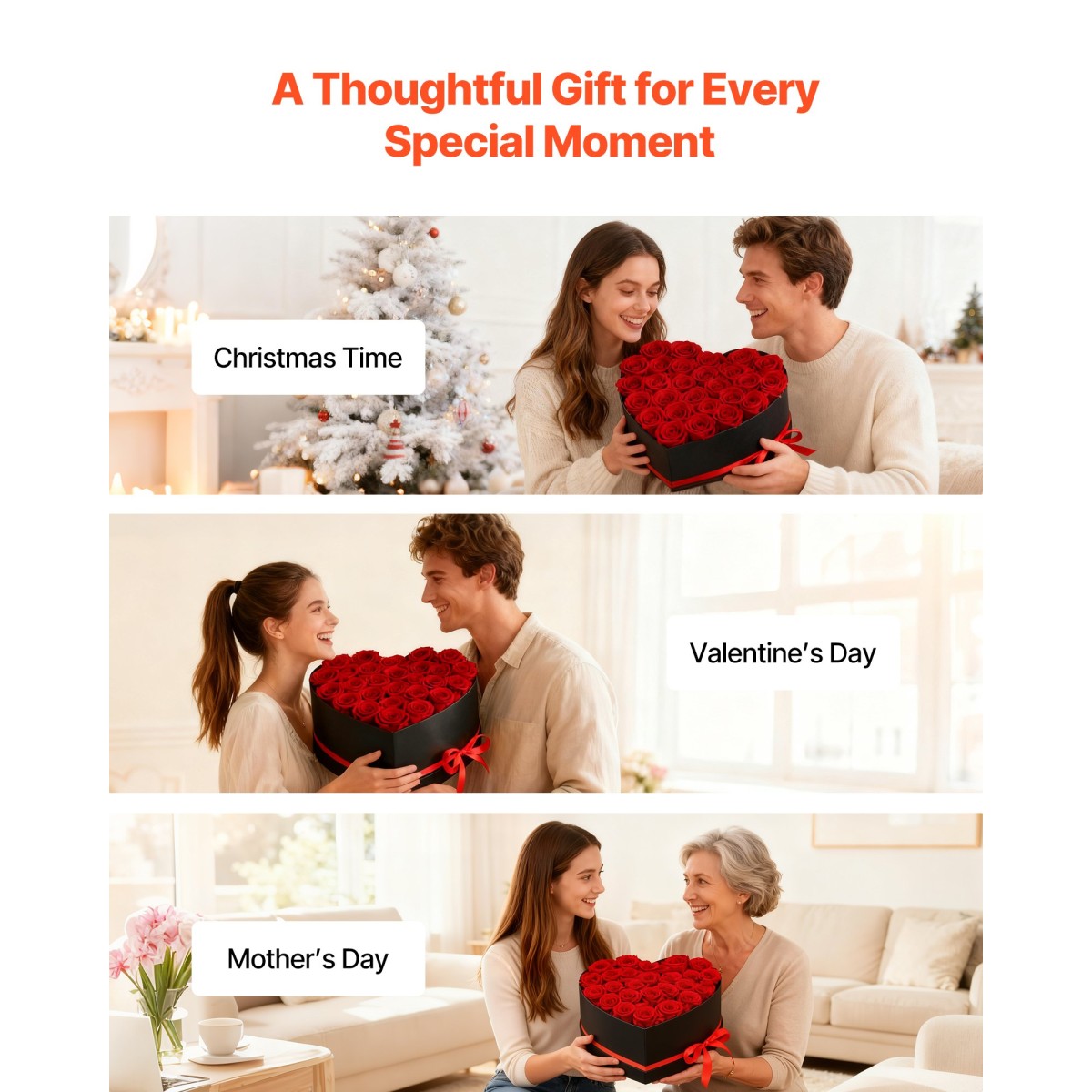 VEVOR Forever Flowers, 27 διατηρημένα τριαντάφυλλα σε κουτί σε σχήμα καρδιάς, Αιώνια λουλούδια Αθάνατο μπουκέτο Δώρο γενεθλίων για παράδοση Prime Women Her Wife Mothers, Επέτειος, Ημέρα του Αγίου Βαλεντίνου, Χριστούγεννα, Κόκκινο