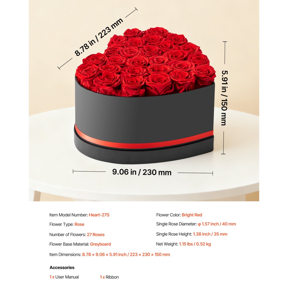 VEVOR Forever Flowers, 27 διατηρημένα τριαντάφυλλα σε κουτί σε σχήμα καρδιάς, Αιώνια λουλούδια Αθάνατο μπουκέτο Δώρο γενεθλίων για παράδοση Prime Women Her Wife Mothers, Επέτειος, Ημέρα του Αγίου Βαλεντίνου, Χριστούγεννα, Κόκκινο