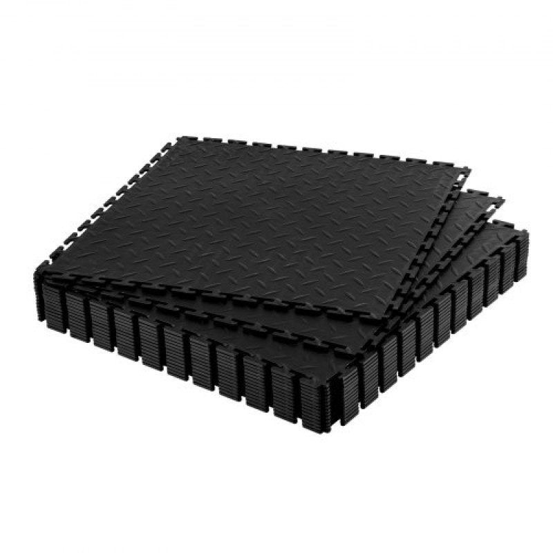 VEVOR Πλακάκια δαπέδου γκαράζ Interlocking, 16 Pack 513 x 513 x 5 mm Interlocking Modular Floor Garage Garage Poss, Diamond Plate Αντιολισθητικά χαλάκια PVC για εργαστήριο, Αποθήκη, Εργαλειοθήκη, Μαύρο