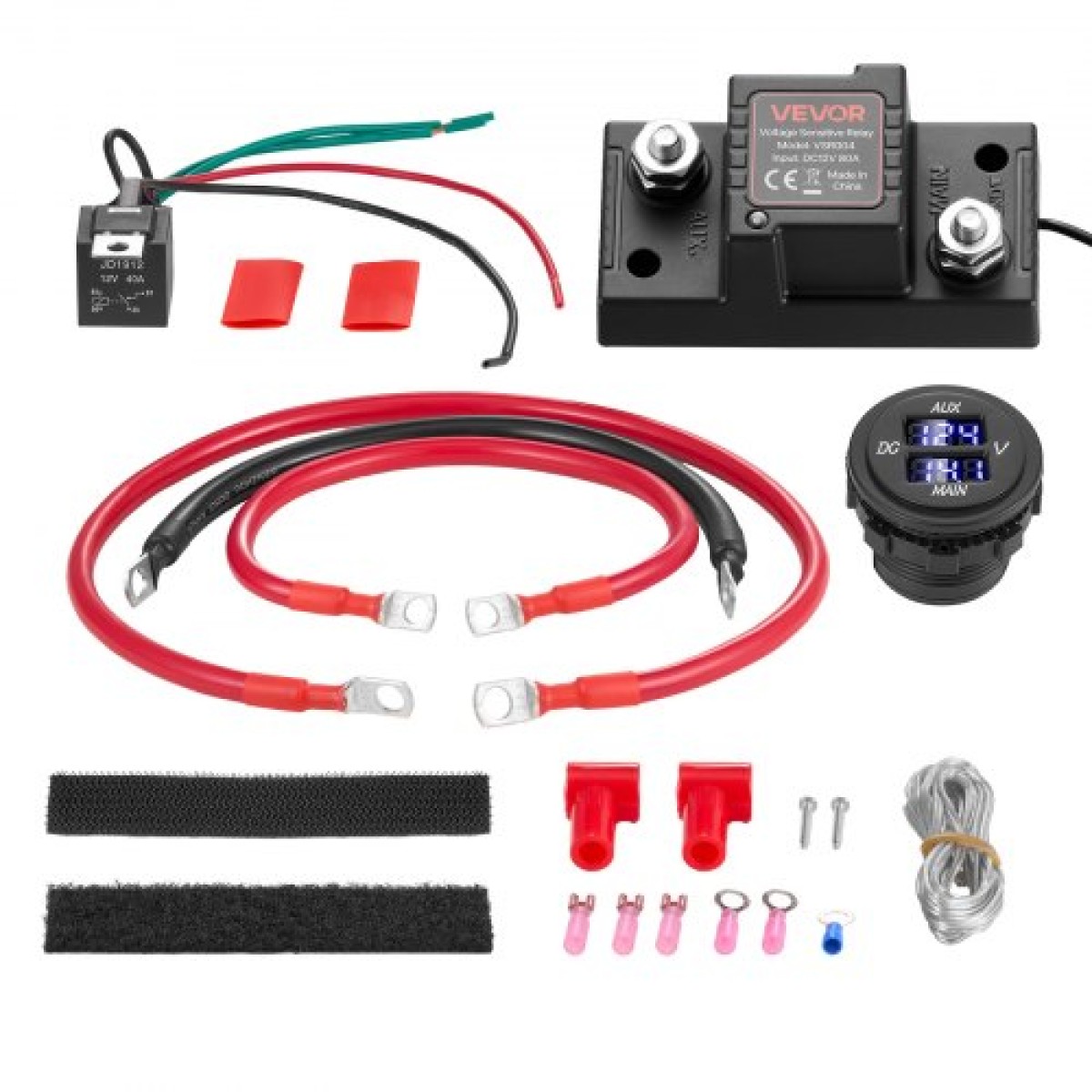 VEVOR Dual Battery Isolator Kit, 12V 80 Amp 13,3 mm² (6 AWG), χειροκίνητο και αυτόματο VSR Voltage Sensitive Relay με βολτόμετρο, οθόνη LCD, Smart Battery Isolator, Συμβατό με μπαταρίες μολύβδου-οξέος, για UTV, ATV