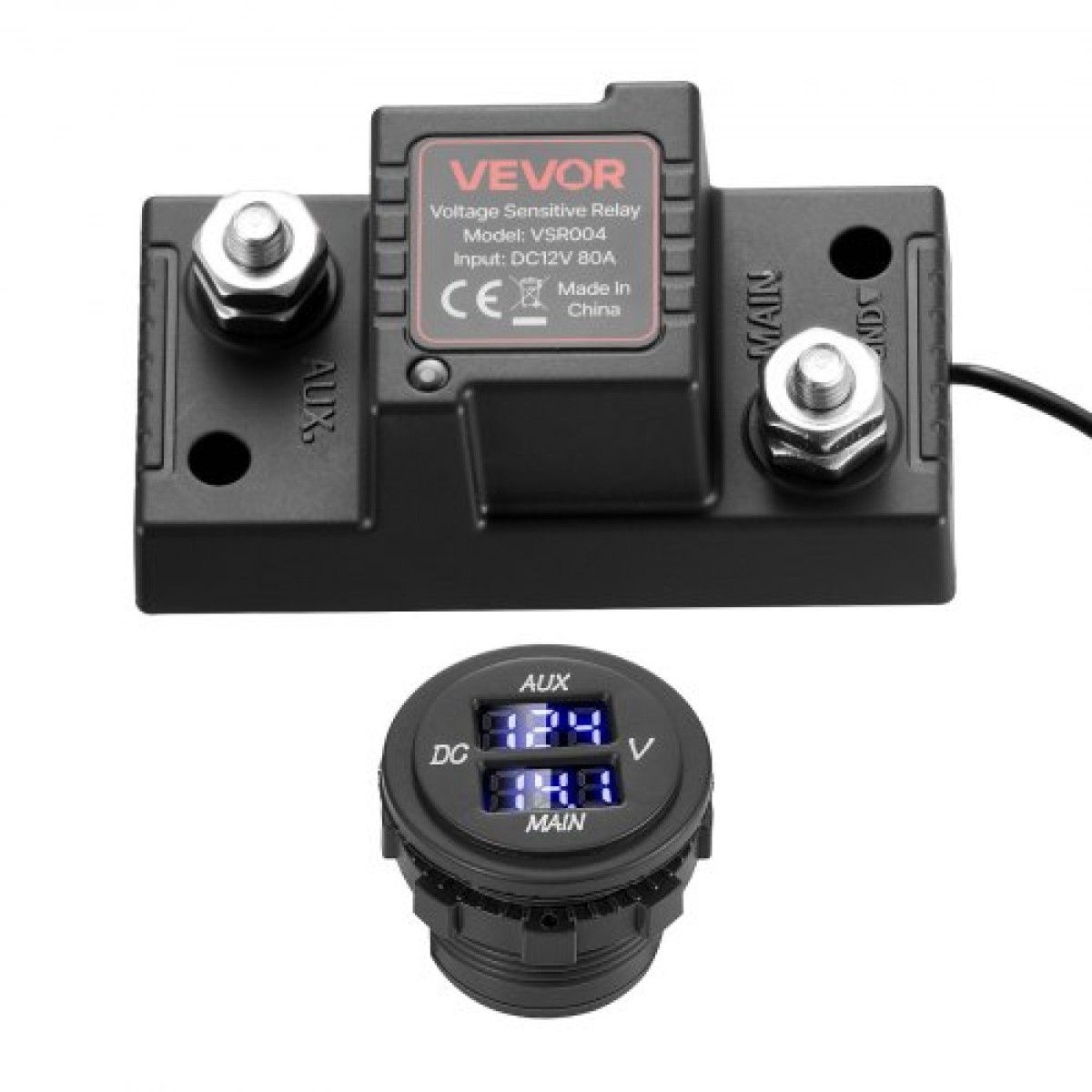 VEVOR Dual Battery Isolator Kit, 12V 80 Amp 13,3 mm² (6 AWG), χειροκίνητο και αυτόματο VSR Voltage Sensitive Relay με βολτόμετρο, οθόνη LCD, Smart Battery Isolator, Συμβατό με μπαταρίες μολύβδου-οξέος, για UTV, ATV