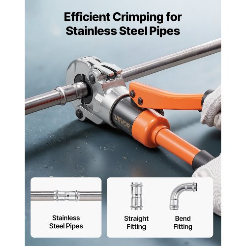 VEVOR Hydraulic Pipe Crimping Tool, Stainless Steel Tube Fittings Crimper with V12, V15, V18, V22, V28 Jaws & Carrying Case, Press Crimper Tool Kit for Plumbing Repairs & Installations