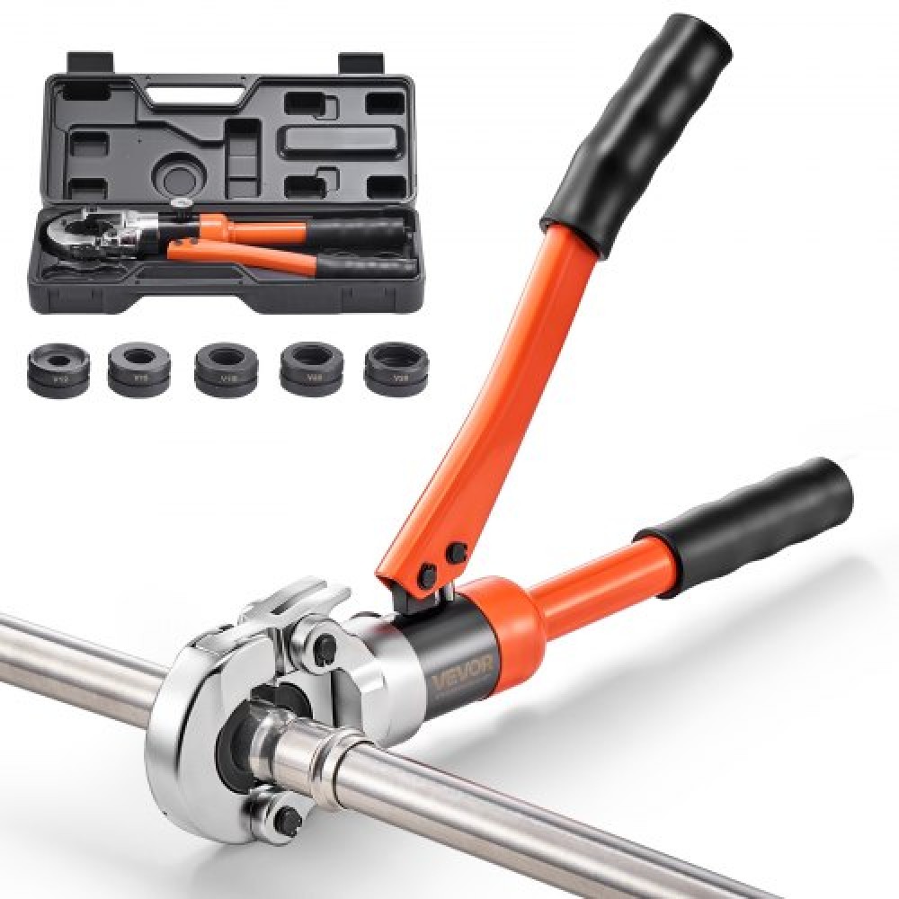 VEVOR Hydraulic Pipe Crimping Tool, Stainless Steel Tube Fittings Crimper with V12, V15, V18, V22, V28 Jaws & Carrying Case, Press Crimper Tool Kit for Plumbing Repairs & Installations