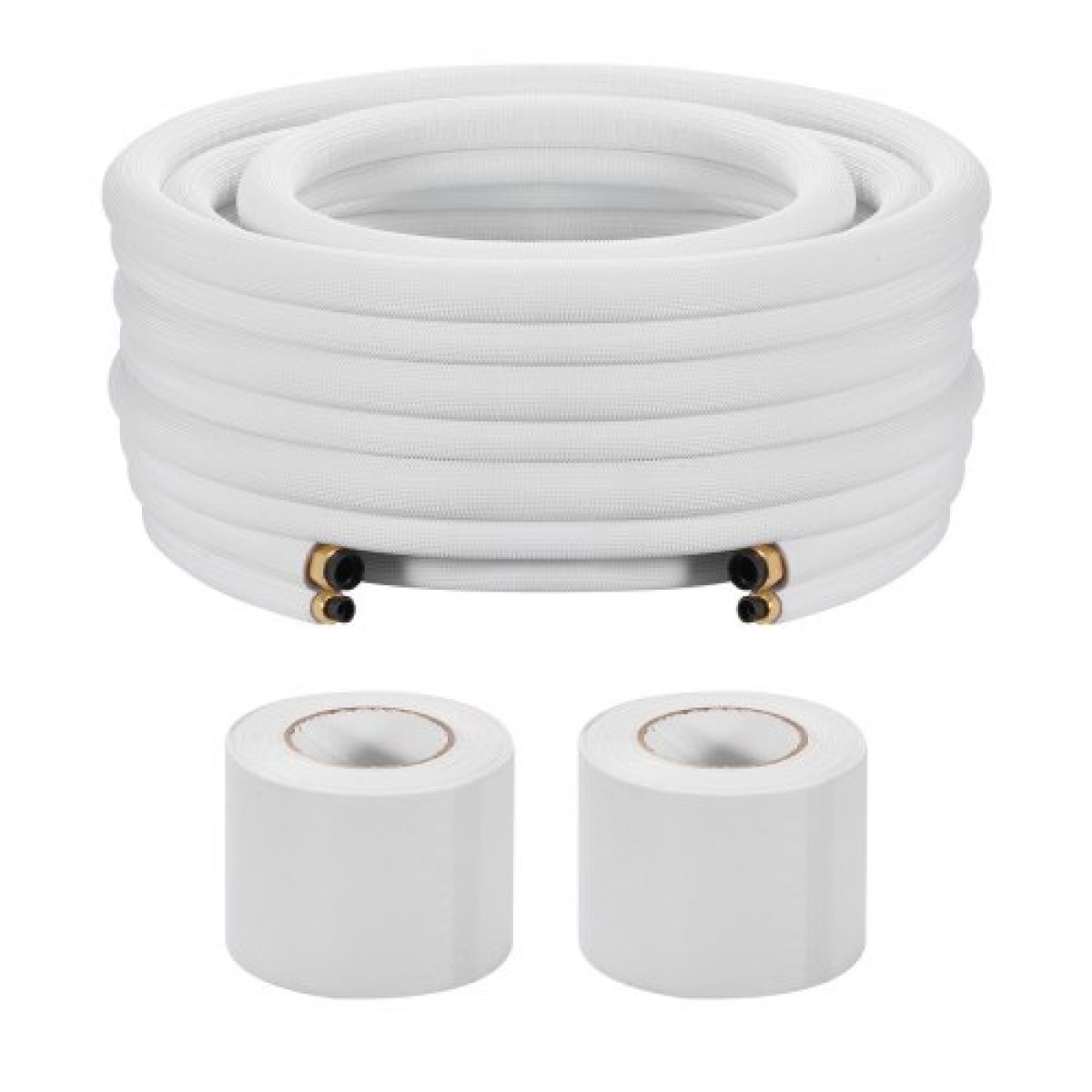 VEVOR 30,5 m Mini Split Line Set, OD AC Copper Tubing Pipe 6,4 & 12,7mm, White PE 3/8 Thickened Insolated Coil with Flapped Nuts, Strapping Tapes, for Mini Split Air Conditioner HVAC or Heat Pump System