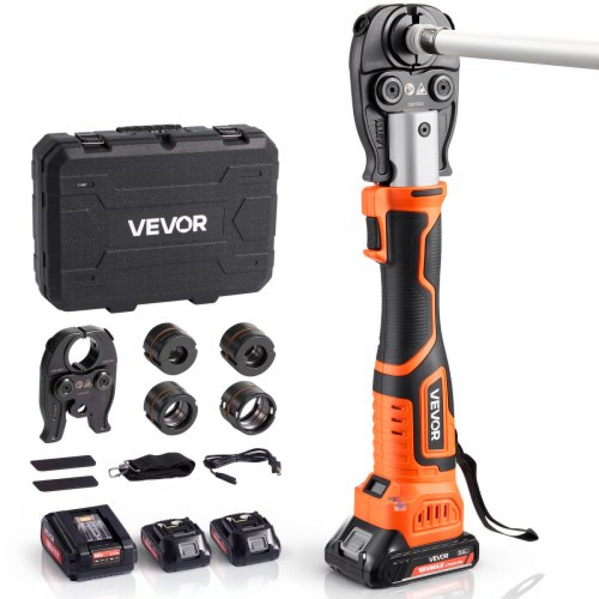 VEVOR Cordless Pipe Tool Kit, 18V Electric Pipe Crimping Tool for PEX & Aluminium-Plastic Tubes - με σιαγόνες TH16 TH20 TH26 TH32, 2 τμχ Μπαταρίες 2AH, Γρήγορος φορτιστής & θήκη μεταφοράς