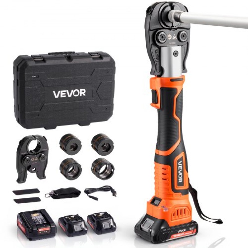 VEVOR Cordless Pipe Tool Kit, 18V Electric Pipe Crimping Tool for PEX & Aluminium-Plastic Tubes - με σιαγόνες TH16 TH20 TH26 TH32, 2 τμχ Μπαταρίες 2AH, Γρήγορος φορτιστής & θήκη μεταφοράς