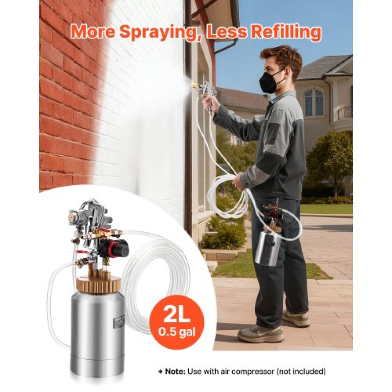 VEVOR Pot Pressure Paint Bot, 2 L Pressure Pot Paint Sprayer, φ1,8mm + φ3mm Δύο πιστόλια ψεκασμού Κεντρικό πιστόλι ψεκασμού με δύο σωλήνες 3 m για έπιπλα, αυτοκίνητο, 3 ρυθμιζόμενα χειριστήρια