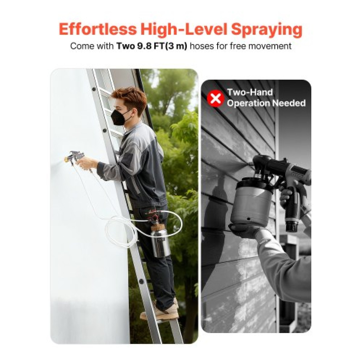 VEVOR Pot Pressure Paint Bot, 2 L Pressure Pot Paint Sprayer, φ1,8mm + φ3mm Δύο πιστόλια ψεκασμού Κεντρικό πιστόλι ψεκασμού με δύο σωλήνες 3 m για έπιπλα, αυτοκίνητο, 3 ρυθμιζόμενα χειριστήρια