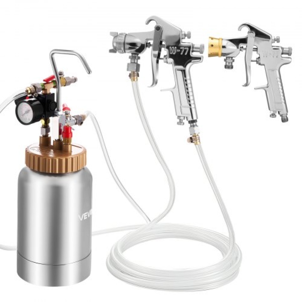VEVOR Pot Pressure Paint Bot, 2 L Pressure Pot Paint Sprayer, φ1,8mm + φ3mm Δύο πιστόλια ψεκασμού Κεντρικό πιστόλι ψεκασμού με δύο σωλήνες 3 m για έπιπλα, αυτοκίνητο, 3 ρυθμιζόμενα χειριστήρια