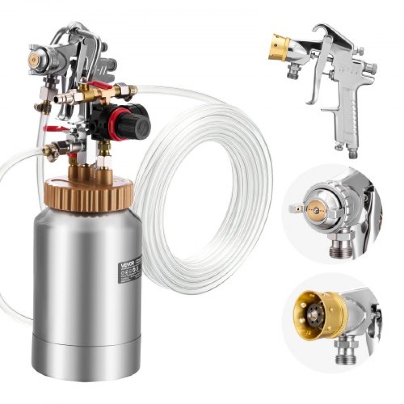 VEVOR Pot Pressure Paint Bot, 2 L Pressure Pot Paint Sprayer, φ1,8mm + φ3mm Δύο πιστόλια ψεκασμού Κεντρικό πιστόλι ψεκασμού με δύο σωλήνες 3 m για έπιπλα, αυτοκίνητο, 3 ρυθμιζόμενα χειριστήρια