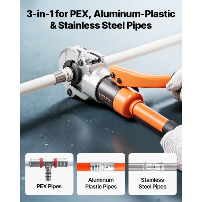 VEVOR Hydraulic Pipe Crimping Tool, Multi-Functional Tube Fittings Crimper with TH16 TH20 TH26 TH32 Jaws for PEX & Aluminium-Plastic Pipes και V12 V15 V18 V22 V28 Jaws for Inox