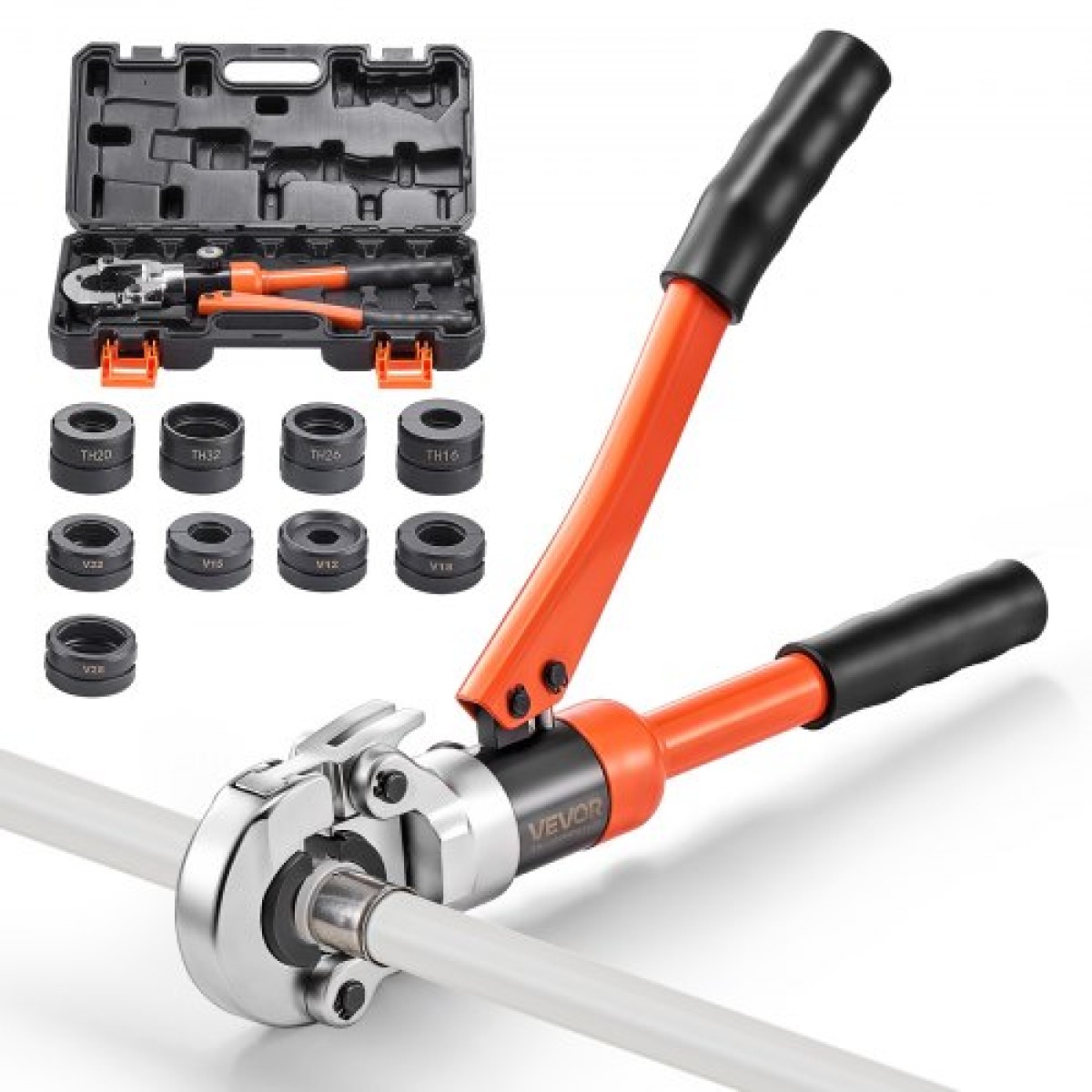 VEVOR Hydraulic Pipe Crimping Tool, Multi-Functional Tube Fittings Crimper with TH16 TH20 TH26 TH32 Jaws for PEX & Aluminium-Plastic Pipes και V12 V15 V18 V22 V28 Jaws for Inox