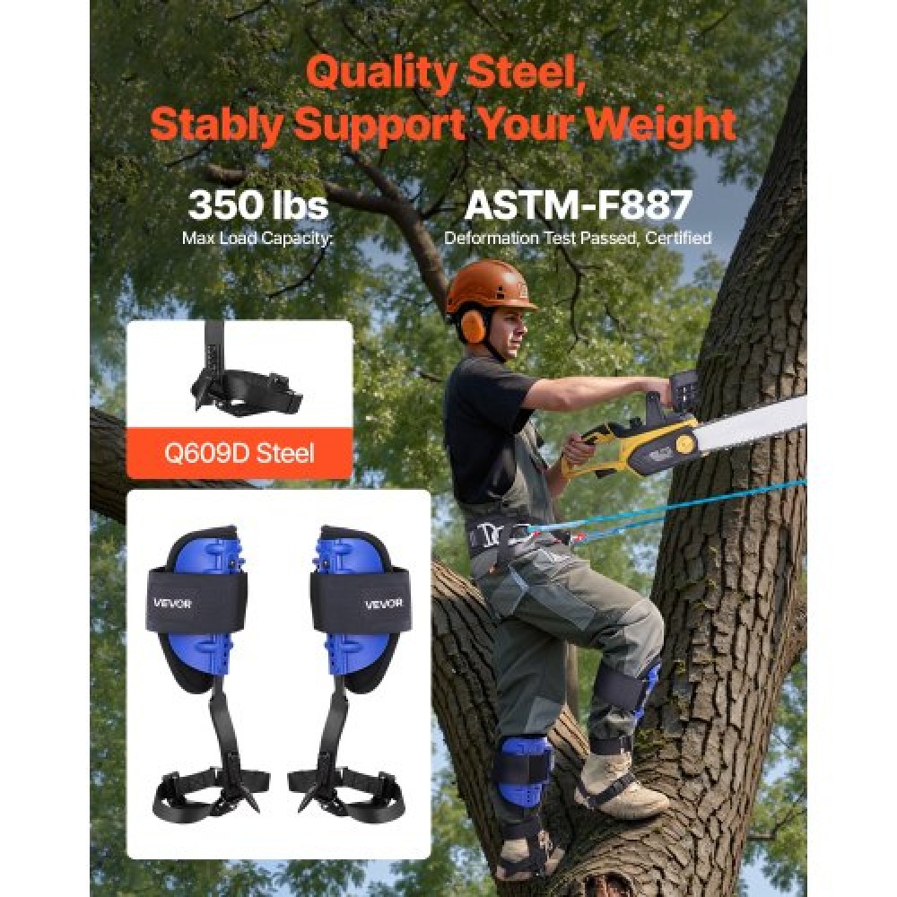 VEVOR Tree Climbing Spikes Set, Εργαλείο αναρρίχησης δέντρων με ρυθμιζόμενο ύψος με ιμάντες & ζώνη μέσης, χωρητικότητα 159 kg, Δενδροκομικός εξοπλισμός Heavy Duty Steel Climb Spurs για κυνήγι συλλογής φρούτων